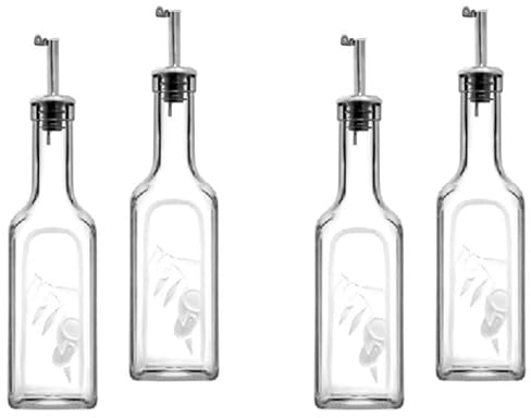 4 Piece Glass Oil & Vinegar Dispenser Bottle. Small Serving Cruet Set. (365 ml)