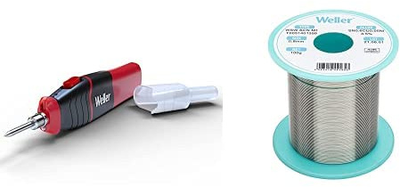 Weller WLIBAK8 Cordless Soldering Iron with Alkaline AA Battery Powered 6.5W/8W with WSW SCN M1 (T0051401399) Lead Free Solder Wire, Ø 0.8mm, Alloy Sn99.3Cu0.6Ni0.05, Flux Content 3.5%, 100g