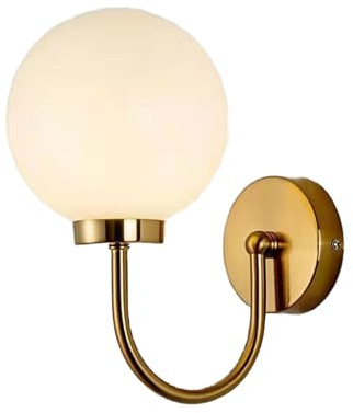 ZTTECH Weiße glänzende Glaskugel Wandleuchte, 150mm weißer Glaskugel mit goldener Basis Wandleuchte Mittelalterliche Nachttischlampe (Gold) (B)