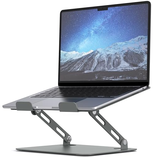 SOUNDANCE Support d'ordinateur Portable pour Bureau avec Base Lourde Stable, Hauteur réglable Multi-Angle, Support Ergonomique en métal, Support Pliable pour Ordinateur PC de 10 à 15,6 Pouces (Gris)