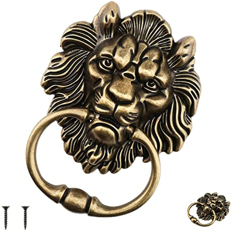 15.6cm Löwenkopf Türklopfer,Antike Bronze Türklopfer Löwe mit Schrauben,Messing Löwenkopf-Türklopfer für Haustüren Hauptvordächer