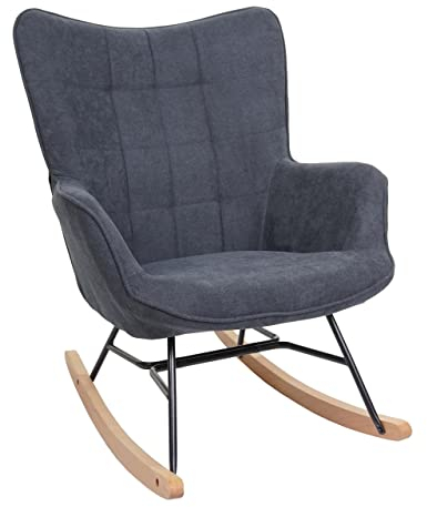 Mendler Schaukelstuhl HWC-K36, Schwingstuhl Relaxsessel Fernsehsessel, Stoff/Textil ÖKO-TEX - anthrazit