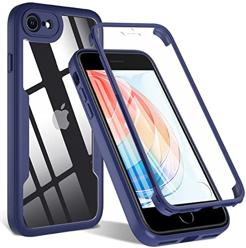 OWKEY iPhone SE 2020 Case, iPhone SE 2022/8/7 Case, 360° Full Body Heavy Duty Cover With Built-In Screen Protector, Shockproof Protective Phone Cover for iPhone SE/8/7 3rd 2nd Gen 4.7” (Blue)