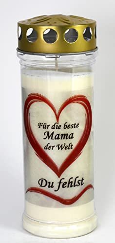 Kerzen Junglas - Grabkerze Mama mit 7 Tagen Brenndauer, (3854), schöne Grablichter mit Motiv, Grabkerzen mit Deckel, Grabschmuck wetterfest, Trauerkerzen mit Spruch, Friedhofskerzen