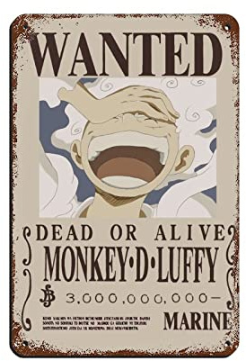 FUKITT Cartoon One Piece Monkey D Luffy Latest Poster Blechschild Vintage Metall Pub Club Cafe Bar Home Wandkunst Dekoration Poster Retro 20 x 30 cm