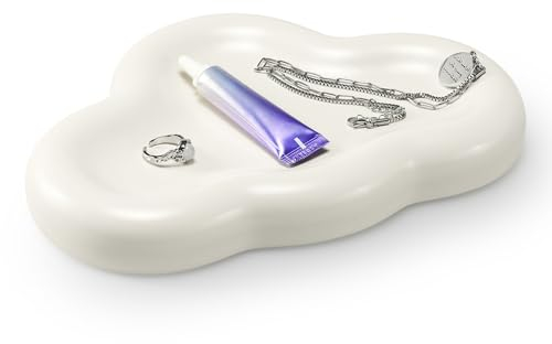 Navaris Bandeja decorativa moderna - Bandeja de nube para joyas vaciabolsillos y accesorios - Organizador blanco cerámica de cocina baño escritorio - 24 x 16 x 3 cm