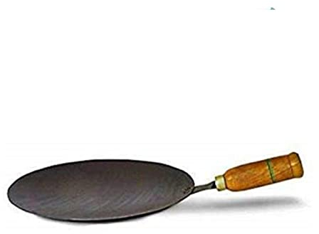 TreegoArt Eisenpfanne mit Antihaftbeschichtung (Tawa) für Chapathi Roti Paratha Fulka mit Holzgriff, 25,4 cm