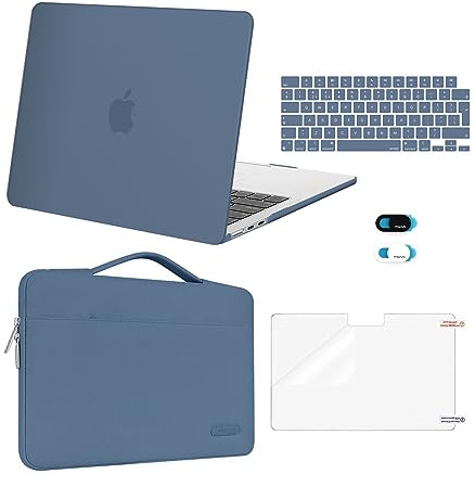 MOSISO Kompatibel mit MacBook Air 13 Zoll Hülle M5 M4 M3 M2 2026-2022 13,6 | Passgenau, Kratzfest, Hartschale&Laptoptasche&Tastaturschutz&Webcam Cover&Displayschutz A3449 A3240 A3113/2681