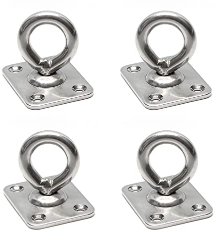 PRIOstahl Augplatte mit Wirbel Rechteckig Decksplatte Drehwirbel - 8 x 50 mm x 4 Stück Befestigung Mastplatte Halterung Aufhängen Anbinden für Boxsack drehbar um 360 Grad aus Edelstahl V2A