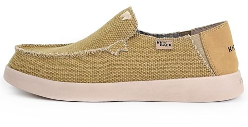 Kickback Barbeach Mocasines Slip‑On de Hombre en Canvas – Zapatos Casuales de Verano con Suela Antideslizante para Viajes, Playa y Uso Diario - Mustard, EU 42