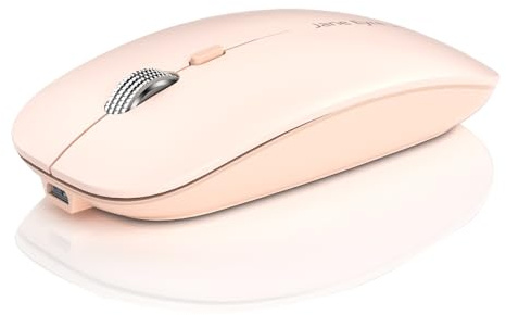 Uiosmuph Q5 Kabellos Maus, Wiederaufladbare Funkmaus für Laptop,Rose | 2.4G, USB-C aufladbar, leise, 3 DPI-Stufen bis 1600, Akku-Anzeige, USB-Empfänger & USB-C Adapter, Win/Linux/Mac/Chrome OS
