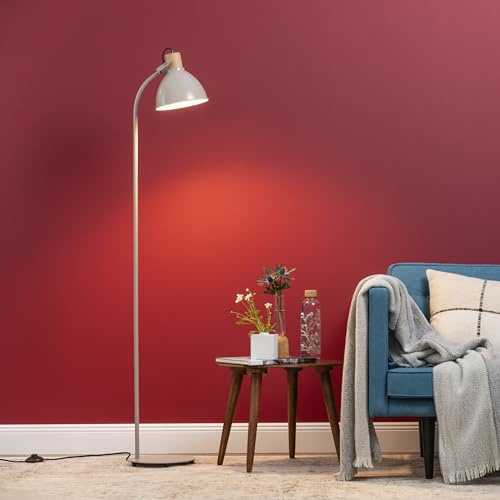 Lightbox Stehlampe Holz & Metall, Taupe, schwenkbare Leuchte | Standlampe mit Fußschalter fürs Wohn- und Schlafzimmer, max. 40 W, moderner Farbakzent fürs Zuhause