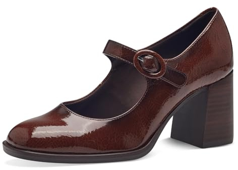 Tamaris Damen Pumps Blockabsatz Vegan; Brown PATENT, EU 39