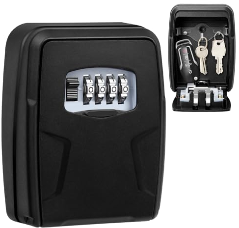 Faneam Boîte à Clés Sécurisée Murale Boîte à Clefs Éxterieur Boîte à Clé avec Code à 4 Chiffres Boîte à Clé Étanche Boitier Porte Clef de Stockage Grande Capacité pour Maison, l'École, Bureau (Noir)
