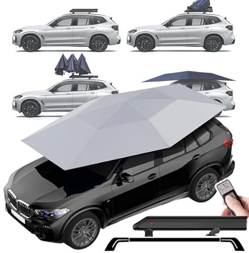 Ombrello Automatico Per Auto Con Telecomando/Barra Portabagagli 1,35m, Parasole Per Auto 380x270Cm | Tenda Da Tetto Per Auto | Tenda Copriauto | Tenda Per Auto Completamente Automatica,Grey