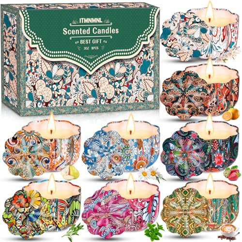 ITMNMNL Velas Perfumadas 8 Piezas Velas Aromáticas,Velas Aromaticas para Regalo,Vela Aromatica,Velas Decorativas,Vela Aromática,Velas Soja de Aromaterapia para Navidad,Fiestas,Yoga,Navideños,Madre