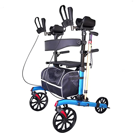 Gehgestell, Unterarm-Rollator aus Aluminium für Senioren und Erwachsene, zusammenklappbare Gehhilfe mit Sitz und Rückenlehne, zusammenklappbarer aufrechter Gehwagen mit verstellbarer Griffhöhe un