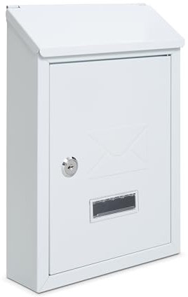 Assorted Collections Cassetta delle lettere da parete, con serratura e 2 chiavi, resistente alle intemperie, facile da installare, 21 x 30 x 7 cm, colore: bianco