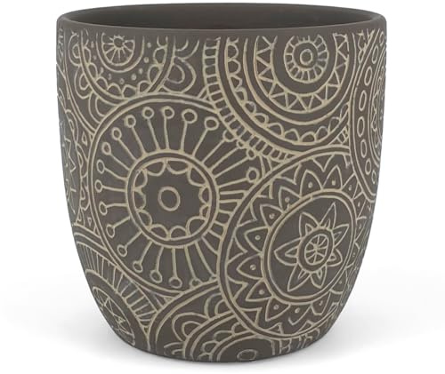 Vimin Box Macetero de Terracota café Decorado | Diámetro 13,5 cm | Maceta para Plantas de Interior y Exterior | Maceta Elegante para casa, jardín, balcón (1, M café)