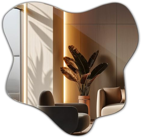 Tulup Große Spiegel 77,3x76,6 cm Für Badezimmer Wohnzimmer Flur Schlafzimmer Salon Asymmetrischer Organische Form Wellenförmig Rahmenlos Wandspiegel Badezimmerspiegel Unregelmäßiges Garderobenspiegel