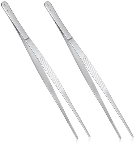 Tyqour 2 Stück Küchenpinzette Edelstahl Kochpinzette Edelstahl Koch Pinzette Küche 30cm,Grillpinzette Pinzette Lang Professionelle Kochpinzette Küchenwerkzeuge Grillen, Kochen Zubehör
