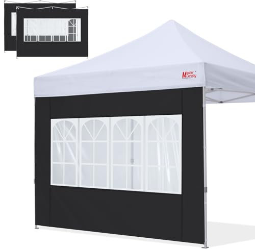 MASTERCANOPY Paneles de pared lateral para ventana de iglesia para carpa instantánea de 3 x 3 m, paquete de 2 paredes laterales, color negro