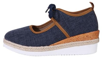 Platåsneakers dam 41 ventilerande segelskor bekväma tygskor kanvas skor halkfria promenadskor med kilklack kilpumps klackskor damskor sandaler sandaletter, marinblå, 38 EU