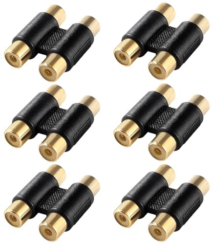 KUOQIY 6 Pièces RCA 2 Femelle à 2 Femelle Coupleur, Adaptateur Coupleur Phono Double RCA, pour Platine Vinyle, CD, MP3, Amplificateur, Câble Phono Stéréo, Plaqué Or