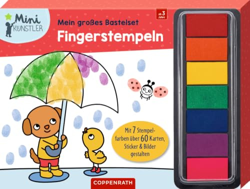 Mein großes Bastelset: Fingerstempeln: Mit 7 Stempelfarben über 60 Karten, Sticker und Bilder gestalten (Mini-Künstler)