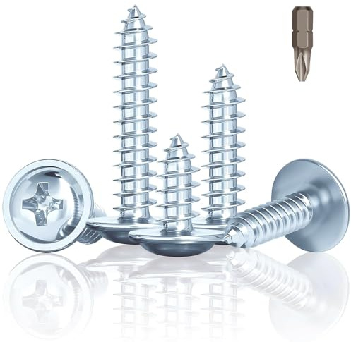Jyvex 120pcs Pan Head Self-Tapping Screws, 4.2 x 32mm Flat & Wafer Head Carbon Steel Zinc Plated Wood Screws for Wood, Plastic, Sheet Metal, Plasterboard & Aluminium (with PH2 Bit)
