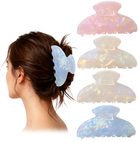 Gkhlg 4 Stück Haarklammer Groß vielfältige Farben Haar Klammer für alle Haartypen geeignet Claw Clip Frauen aller Altersgruppen zum täglichen Gebrauch Partys (Weiß + Gelb + Rosa + Blau)