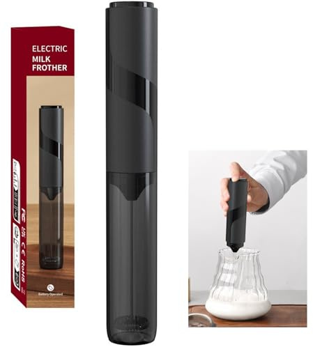 YAOYYG Frullatore elettrico per latte frullatore per latte portatile, frusta in acciaio inox, per cappuccino, caffè, frullati proteici in polvere, matcha, a batteria (nero)