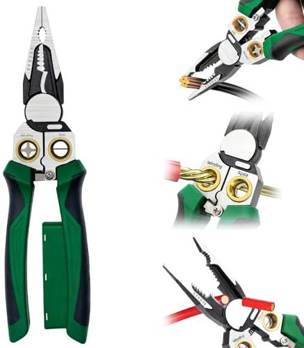 8 in 1 Wire Stripper, Cable Stripper Tool with Electricity Testing Function, Electrical Pliers, Wires Cable Scissors for Wire Strip/Cut/Crimp/Split/Wrap/Slit/Pull/Open