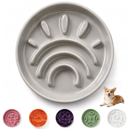 Anti-Schling-Futternapf Hund Keramik - Langsames Fressen für Mittelgroße und Große Hunde - Labyrinth Fressnapf für Trockenfutter & Nassfutter - 20,3 cm - 180 g - Grau