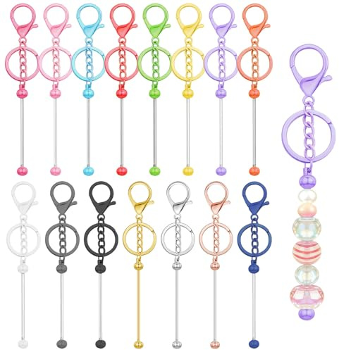 QITIXI:OU 15 Stück Perlen Schlüsselanhänger Stangen, Bunt Blanko Metall Rohlinge Schlüsselanhänger Streifen für Frauen & Männer DIY, Schmuckherstellung, Anhänger, Basteln, Charms, Zubehör
