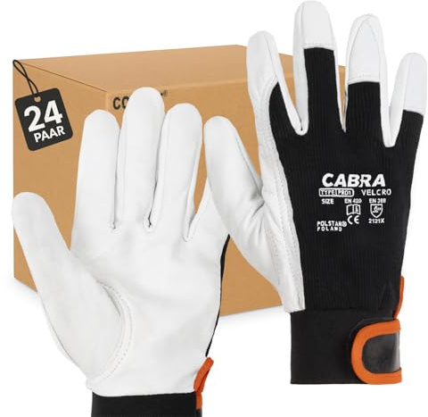 Covent Guantes de trabajo para hombre de piel, talla 9, guantes de piel de cabra EN388 2121X – Guantes de protección para electricistas, trabajadores de embalaje y jardineros – borde elástico de