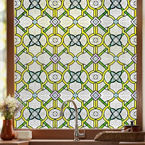 Stained Glass Window Film Privacy for Glass Windows, Window Privacy Film UV Blocking Static Cling for Home Kitchen Latticework,44X120CM