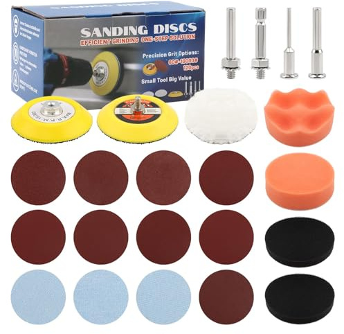 131pcs 3inch Sanding Disc Drill Polishing Kit, Sanding Attachment for Drill Grinder Rotary Tools,Dry Wet Headlight Restoration Kit for Car Polishing,Glass Finishing,Scum Removal