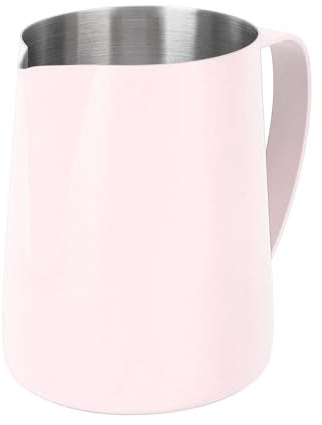 Wakects Milk Frothing Jug, 600ML Stainless Steel Coffee Frother Cup Pitchers with Measuring Scale and Pointed Spout for Machines Latte Art Cappuccino Milk Tea (Pink)