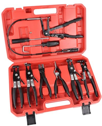 9 Pcs Hose Clamp Pliers Set, Long Reach Clamp Removal Tool for Automotive, Flexible Removing Clamps Pliers Remover Kit for Replacement of Fuel, Oil, Water Hose