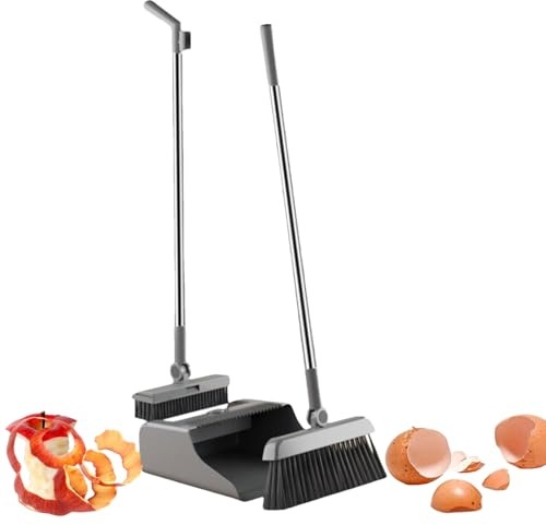 Genérico Juego De Escoba Y Recogedor - Recogedor con Mango Largo | Juego De 3 Piezas con Cerdas Densas, Pala Plegable con Peine De Dientes, Mango De Acero Inoxidable para Hogar, Cocina Y Apartamento