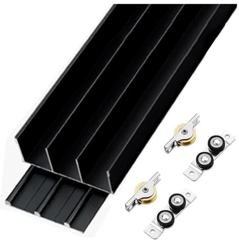 Sliding Closet Door Track Kit - 3-Track for Wardrobe, Cabinet, and Room Divider with Pulleys(Black,106.3in)