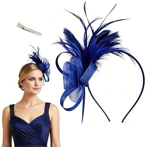 YFHUVB Vintage Navy Fascinator, Elegant Fascinators for Weddings, Formal Event Hair Accessory for Women, Blue Fascinators for Brides and Guests