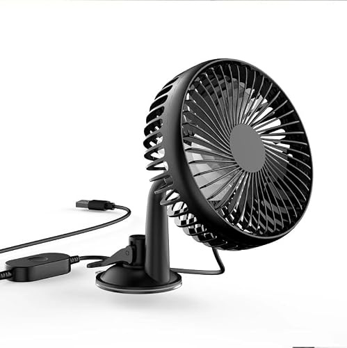 XUMIUZIY Ventilador de Coche USB con Ventosa, Motor Silencioso sin Escobillas de 3 Velocidades, Ventilador de Escritorio Ajustable Alimentado por USB para Ventana de Coche, Pared de Oficina