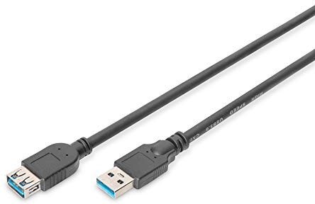DIGITUS Cable alargador USB 3.2 Gen1 – 1,8 m – USB A (macho) a tipo A (hembra) – 5 Gbps – para impresoras, lectores de tarjetas, teclados, cámaras, concentradores – Negro