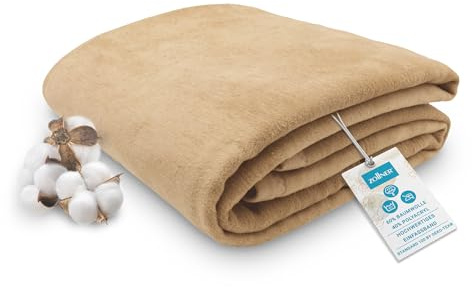 ZOLLNER Kuscheldecke flauschig in 220x240 cm - weiche und langlebige Sofadecke in Sand - waschbar bis 40°C - Mischgewebe - mit elegantem Einfassband - Hotelqualität - Oeko Tex® Zertifiziert