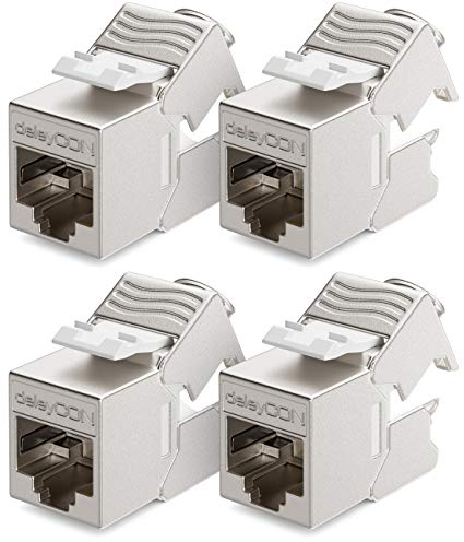 deleyCON 4x Mini Keystone CAT 6a Jack Modulo Versione Corta 30 mm (3cm) 10 Gbit/s Schermato STP Presa RJ45 Compatibile con CAT7 CAT6 CAT6a Cavo di Rete Scatola Patch Panel