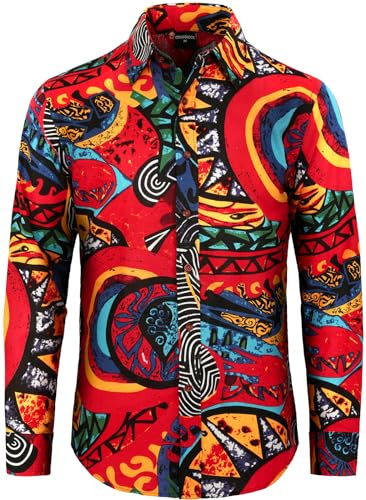 COSAVOROCK Män 70s Hippie Skjorta Hippy Fully Funky Fancy Klädsel Afrikanska skjortor M