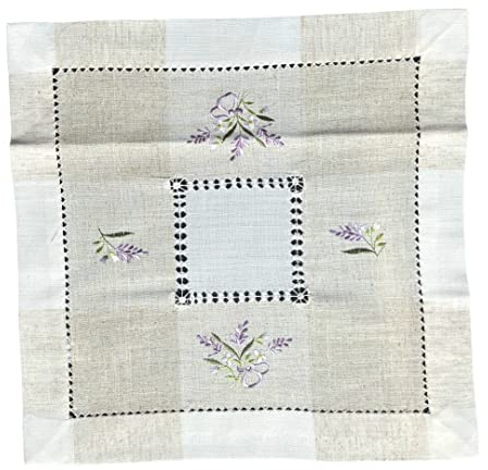 Tischläufer Tischdecke Mitteldecke Tischband gestickt Lavendel Weiss Beige (40 x 40 cm)