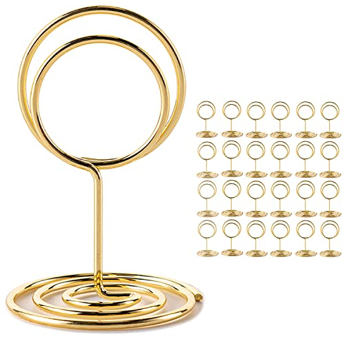 Hoewina 26Pcs Table Number Holders, Place Card Holder, Wire Picture Holder, Small Size Table Card Holders, Photo Holder for Centerpieces, Wedding Reception, Party, Birthday (Gold)